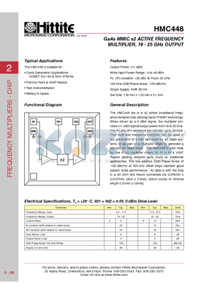 HMC448 datasheet - GaAs MMIC x2 ACTIVE FREQUENCY MULTIPLIER, 19 - 25 GHz OUTPUT