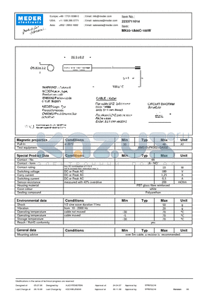 MK03-1A71C-100W datasheet - MK Reed Sensors