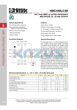 HMC448LC3B datasheet - SMT GaAs MMIC x2 ACTIVE FREQUENCY MULTIPLIER, 20 - 25 GHz OUTPUT