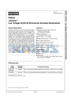 FIN24CGFX datasheet - uSerDes Low Voltage 24-Bit Bi-Directional Serializer/Deserializer