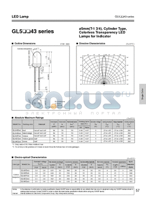 GL5EG43 datasheet - 5mm(T-1 3/4), CYLINDER TYPE, COLORLESS TRANSPARENCY LED LAMPS FOR INDICATOR