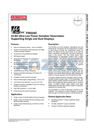 FIN324CMLX datasheet - 24-Bit Ultra-Low Power Serializer Deserializer Supporting Single and Dual Displays