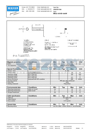 MK03-1A75B-1500W datasheet - MK Reed Sensors