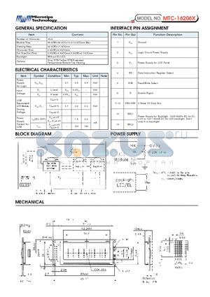 MTC-16206X datasheet - MTC-16206X