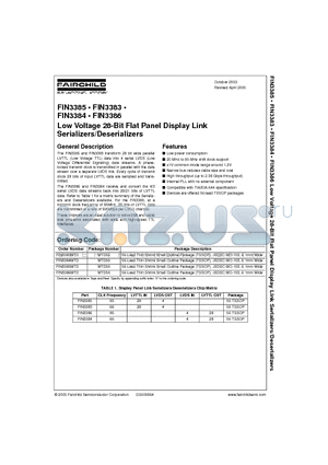 FIN3383 datasheet - Low Voltage 28-Bit Flat Panel Display Link Serializers/Deserializers