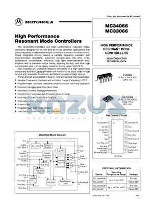 MC34066P datasheet - High Performance Resonant Mode Controllers