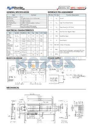 MTC-16201X datasheet - Gray STN/Yellow STN/Extended Temperature/Bottom/Top Viewing