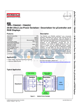 FIN424C datasheet - 20-Bit Ultra-Low-Power Serializer / Deserializer for lController and RGB Displays