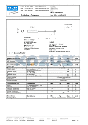 MK03-1A84B-500W datasheet - MK Reed Sensors