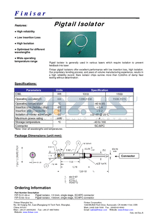 FIP-S-55-10-4 datasheet - Pigtail Isolator