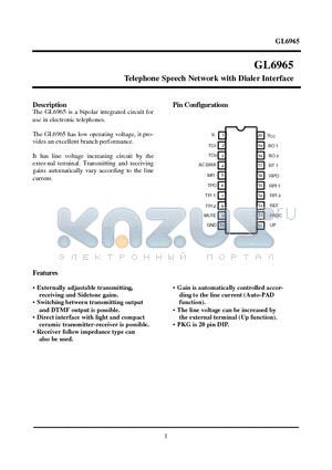 GL6965 datasheet - Telephone Speech Network with Dialer Interface