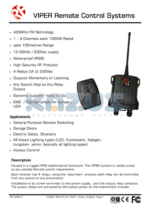 FIREFLY-TX1 datasheet - VIPER Remote Control Systems