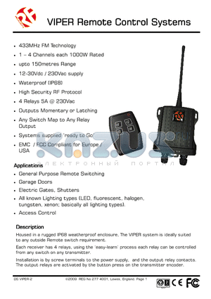 FIREFLY-TX16 datasheet - VIPER Remote Control Systems