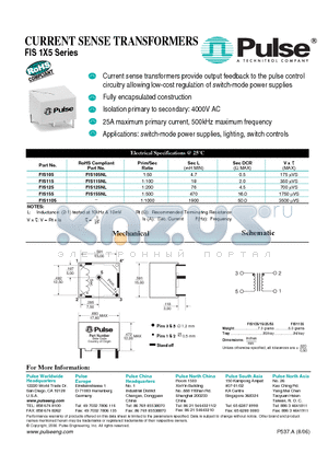 FIS105 datasheet - CURRENT SENSE TRANSFORMERS