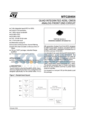 MTC20454-TQ-I datasheet - QUAD INTEGRATED ADSL CMOS ANALOG FRONT END CIRCUIT