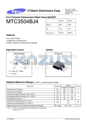 MTC3504BJ4 datasheet - N & P-Channel Enhancement Mode Power MOSFET