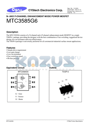 MTC3585G6 datasheet - N- AND P-CHANNEL ENHANCEMENT MODE POWER MOSFET