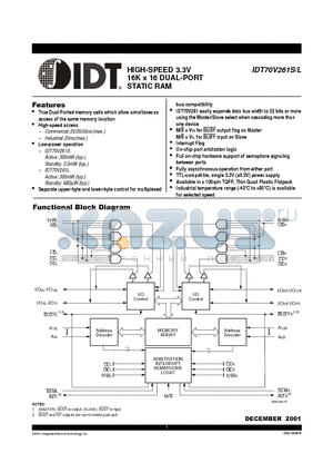 IDT70V261L35PFI datasheet - HIGH-SPEED 3.3V 16K x 16 DUAL-PORT STATIC RAM
