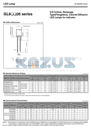 GL8HD26 datasheet - 2.055.0mm, Rectangle Type(Flangeless), Colored Diffusion LED Lamps for Indicator