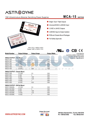 MTCA-1511 datasheet - 15W Ultraminiature Modular Switching Power Supplies