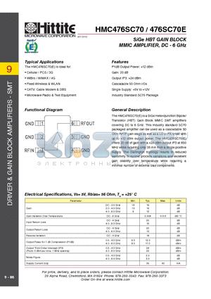 HMC476SC70_10 datasheet - SiGe HBT GAIN BLOCK MMIC AMPLIFIER, DC - 6 GHz
