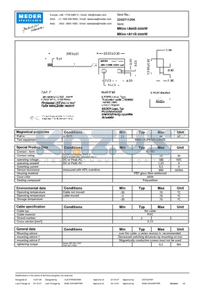 MK04-1A71B-2000W datasheet - MK Reed Sensors