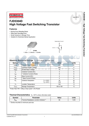 FJD5304D_10 datasheet - High Voltage Fast Switching Transistor