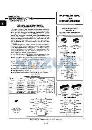 MC34080 datasheet - HIGH SLEW RATE, WIDE BANDWIDTH, JEFT INPUT OPERATIONAL AMPLIFIERS