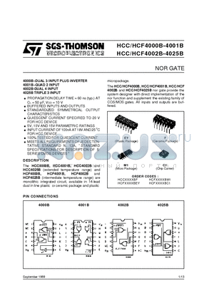 HCF4000 datasheet - NOR GATE