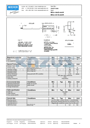 MK04-1A71B-4000W datasheet - MK Reed Sensors
