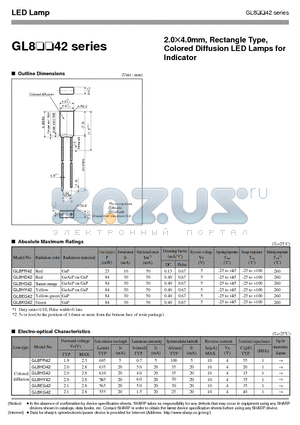 GL8PR42 datasheet - 2.0X4.0mm, Rectangle Type, Colored Diffusion LED Lamps for Indicator