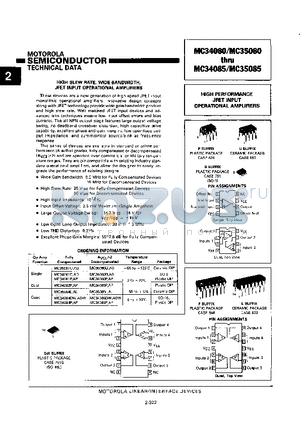 MC34082P datasheet - HIGH SLEW RATE, WIDE BANDWIDTH, JEFT INPUT OPERATIONAL AMPLIFIERS