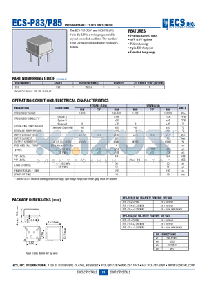 ECS-P85 datasheet - PROGRAMMABLE CLOCK OSCILLATOR