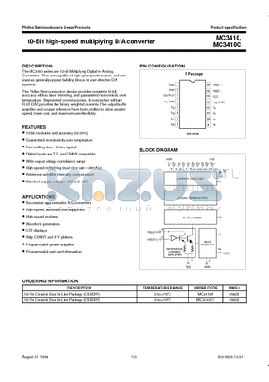 MC3410C datasheet - 10-Bit high-speed multiplying D/A converter