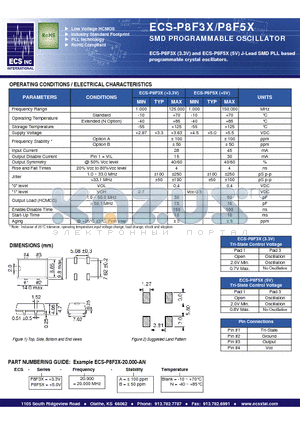 ECS-P8F3X-20.000-BN datasheet - SMD PROGRAMMABLE OSCILLATOR