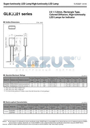 GL8UR21 datasheet - 2.0 X 5.0mm, Rectangle Type, Colored Diffusion, High-luminosity LED Lamps for Indicator