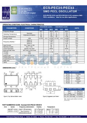 ECS-PEC25-1000-A datasheet - SMD PECL OSCILLATOR