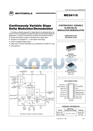 MC34115P datasheet - CONTINUOUSLY VARIABLE SLOPE DELTA MODULATOR/DEMODULATOR