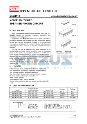 MC34118G-E28-T datasheet - VOICE SWITCHED SPEAKER-PHONE CIRCUIT