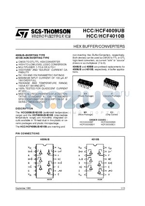 HCF4009 datasheet - HEX BUFFER/CONVERTERS