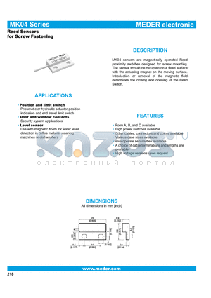 MK04-1B90-500W datasheet - Reed Sensors for Screw Fastening