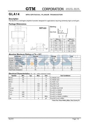 GLA14 datasheet - NPN EPITAXIAL PLANAR TRANSISTOR