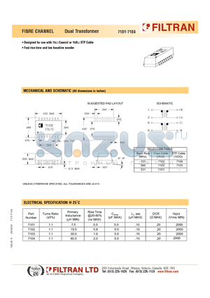 7101 datasheet - FIBRE CHANNEL Dual Transformer