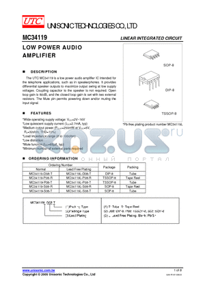 MC34119-S08-T datasheet - LOW POWER AUDIO AMPLIFIER