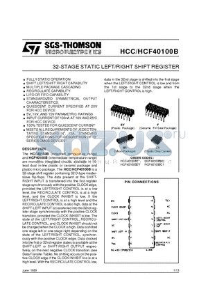 HCF40100BM1 datasheet - 32-STAGE STATIC LEFT/RIGHT SHIFT REGISTER