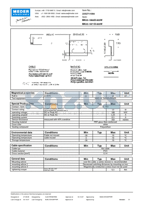 MK05-1A66B-800W datasheet - MK Reed Sensors