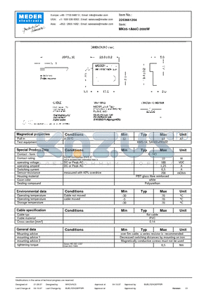 MK05-1A66C-2000W datasheet - MK Reed Sensors