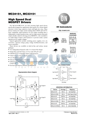 MC34151P datasheet - High Speed Dual MOSFET Drivers