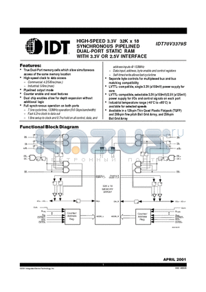 IDT70V3379S6BCI datasheet - HIGH-SPEED 3.3V 32K x 18 SYNCHRONOUS PIPELINED DUAL-PORT STATIC RAM WITH 3.3V OR 2.5V INTERFACE