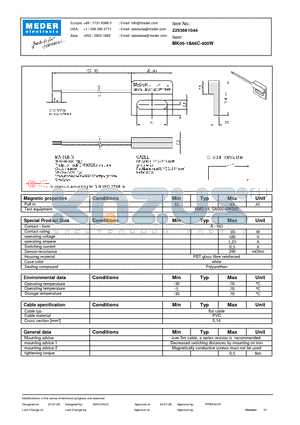 MK05-1A66C-400W datasheet - MK Reed Sensor